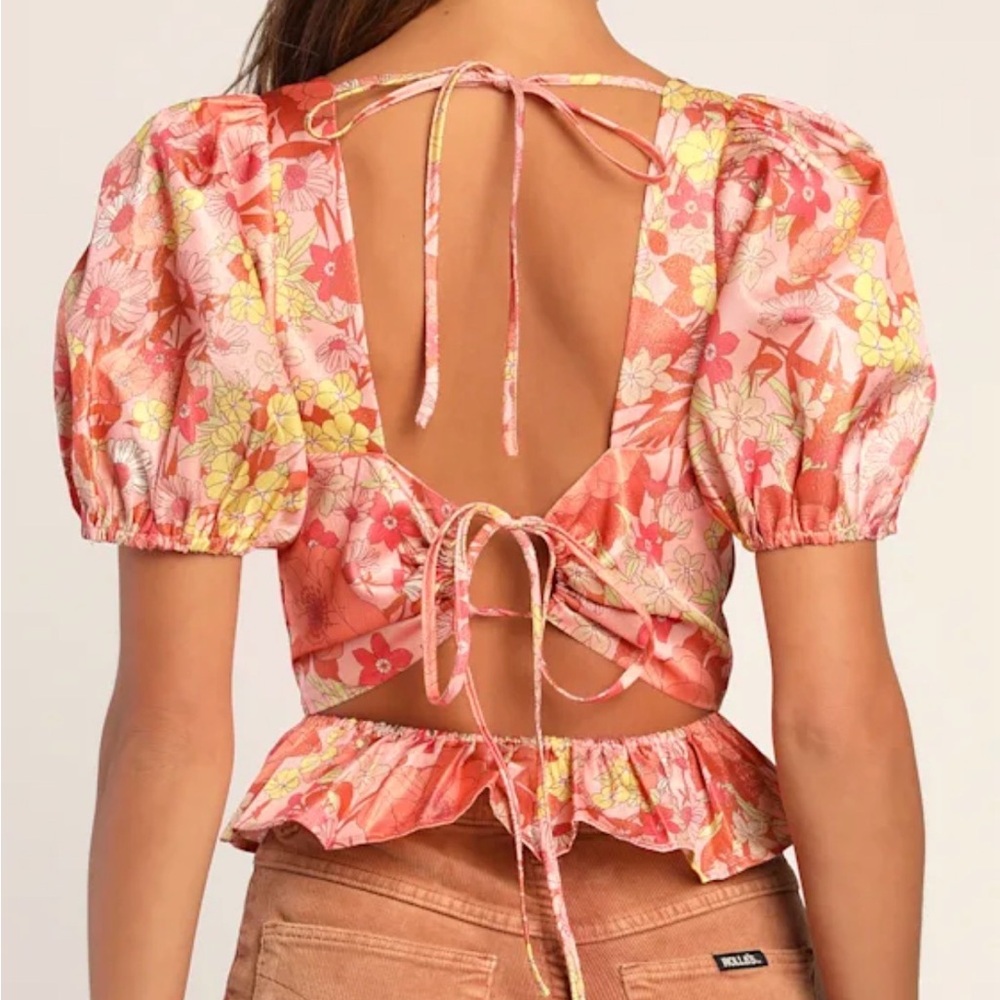 Lulu's Flowers For Us Pink Floral Print Glitter Puff Sleeve Top